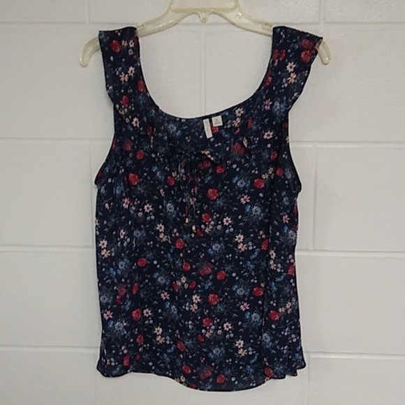 EST. 1946  COTTAGECORE, FLORAL, RUFFLE , TIE NECKLINE, TANK TOP BLOUSE - Picture 1 of 8